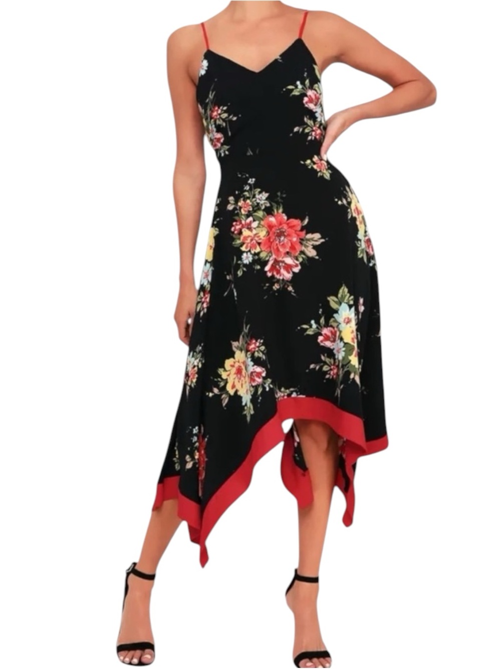 NEW Lulus Floral Handkerchief Hem Back Zip Slip Dress